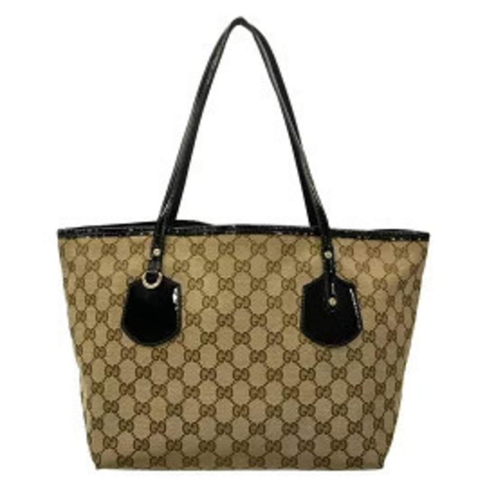 Gucci GG Tote Bag Dark Brown x Beige Cream Black Leather